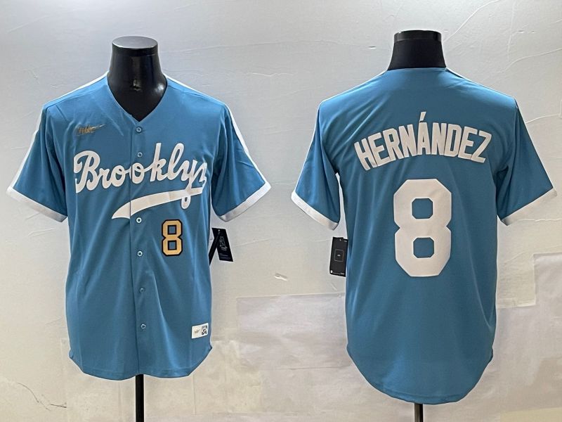 Men Los Angeles Dodgers 8 Hernandez Light Blue Throwback Game 2025 Nike MLB Jersey style 3068
